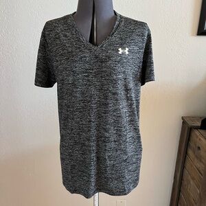 Under Armour Women's Heathered Gray & Black V-Neck Performance Tee